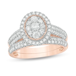 1 CT. T.W. Multi-Diamond Oval Frame Vintage-Style Bridal Set in 10K Rose Gold