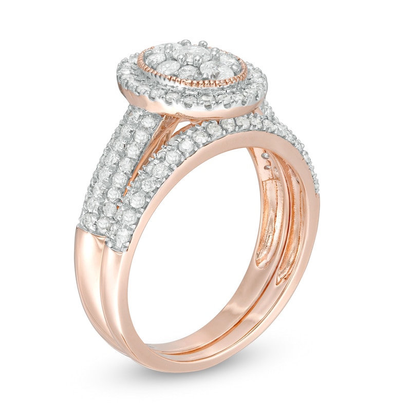 Main Image 3 of 1 CT. T.W. Multi-Diamond Oval Frame Vintage-Style Bridal Set in 10K Rose Gold