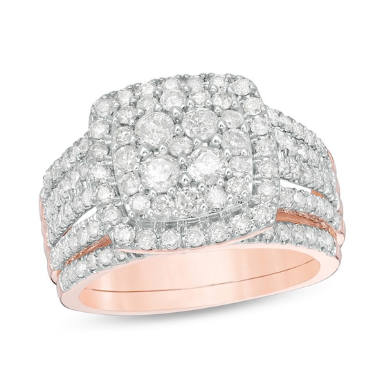 1-1/2 CT. T.w. Multi-Diamond Cushion Frame Bridal Set in 10K Rose Gold