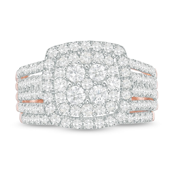 1-1/2 CT. T.w. Multi-Diamond Cushion Frame Bridal Set in 10K Rose Gold