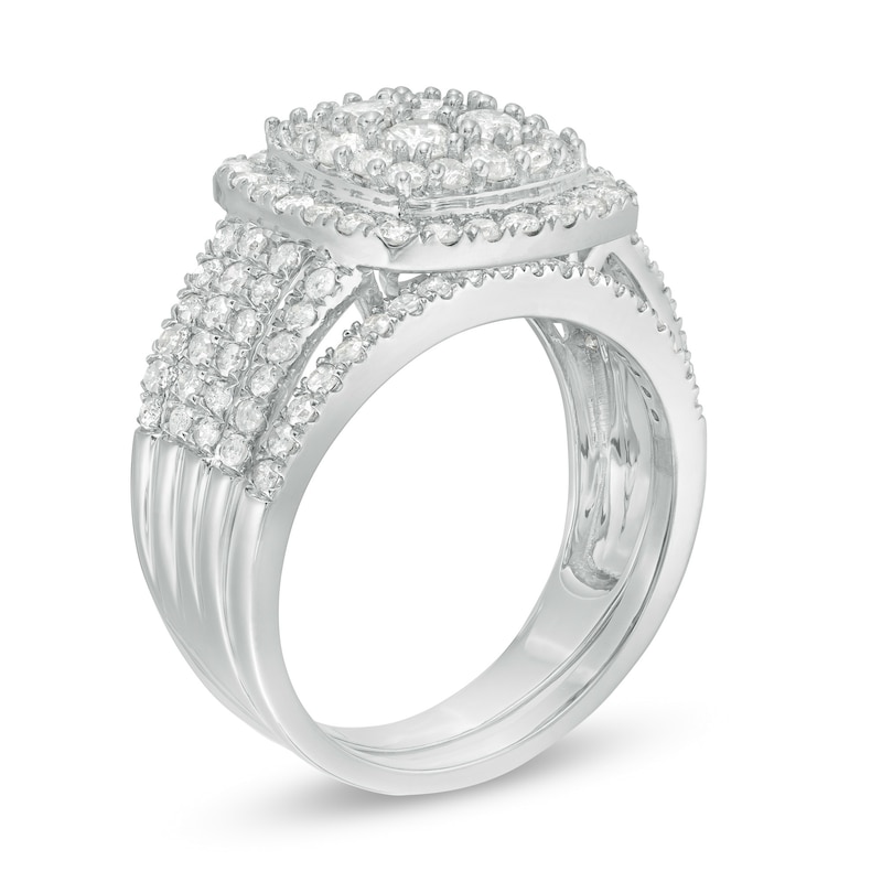 Main Image 3 of 1-1/2 CT. T.W. C Multi-Diamond Cushion Frame Bridal Set in 10K White Gold