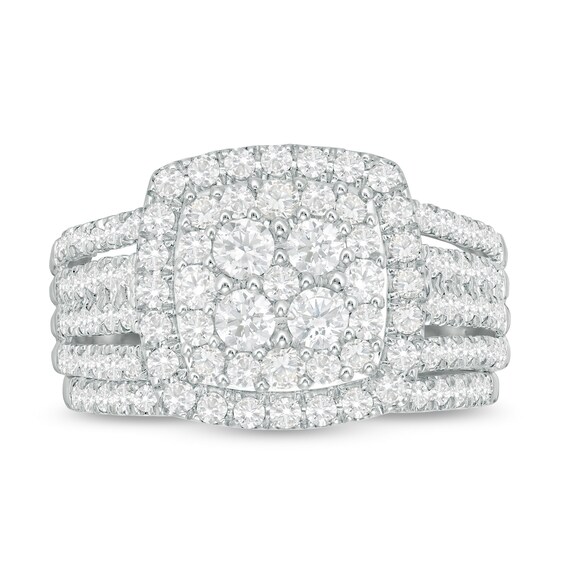 1-1/2 CT. T.w. C Multi-Diamond Cushion Frame Bridal Set in 10K White Gold