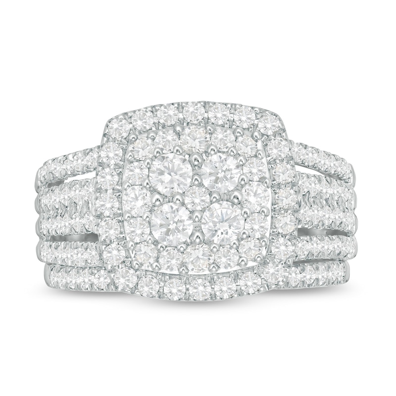 Main Image 4 of 1-1/2 CT. T.W. C Multi-Diamond Cushion Frame Bridal Set in 10K White Gold