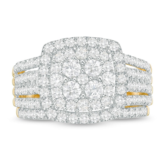 1-1/2 CT. T.w. Cushion Multi-Diamond Frame Bridal Set in 10K Gold