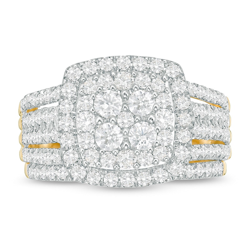 1-1/2 CT. T.W. Cushion Multi-Diamond Frame Bridal Set in 10K Gold