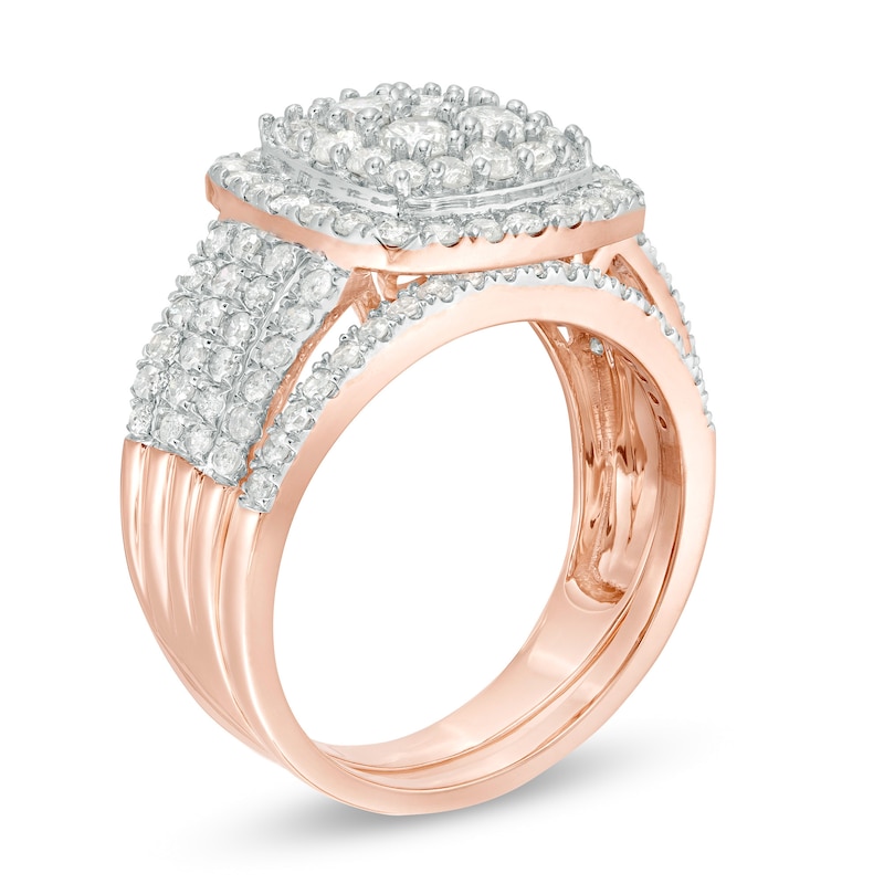Main Image 3 of 1-1/2 CT. T.W. Multi-Diamond Cushion Frame Bridal Set in 10K Rose Gold