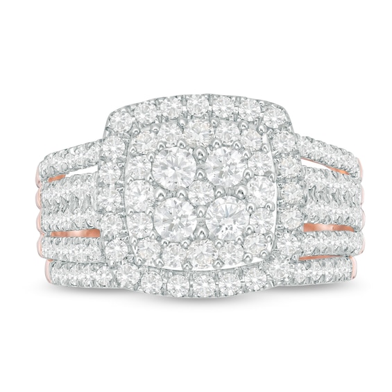 1-1/2 CT. T.w. Multi-Diamond Cushion Frame Bridal Set in 10K Rose Gold