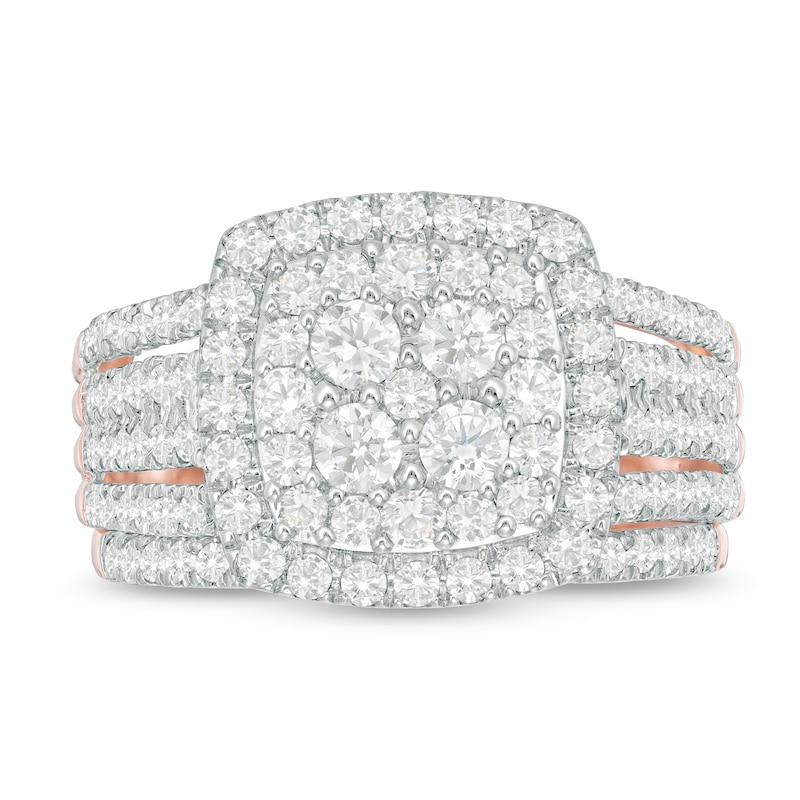 Main Image 4 of 1-1/2 CT. T.W. Multi-Diamond Cushion Frame Bridal Set in 10K Rose Gold