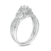 Thumbnail Image 2 of Lab-Created White Sapphire Frame Cascading Shank Bridal Set in Sterling Silver