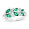 Thumbnail Image 1 of Marquise Lab-Created Emerald and 1/15 CT. T.W. Diamond Leaves Ring in Sterling Silver