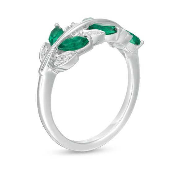 Marquise Lab-Created Emerald and 1/15 CT. T.w. Diamond Leaves Ring in Sterling Silver