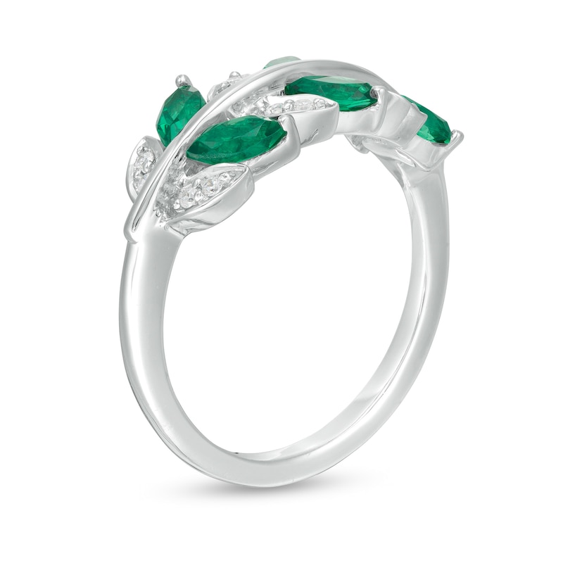 Main Image 3 of Marquise Lab-Created Emerald and 1/15 CT. T.W. Diamond Leaves Ring in Sterling Silver