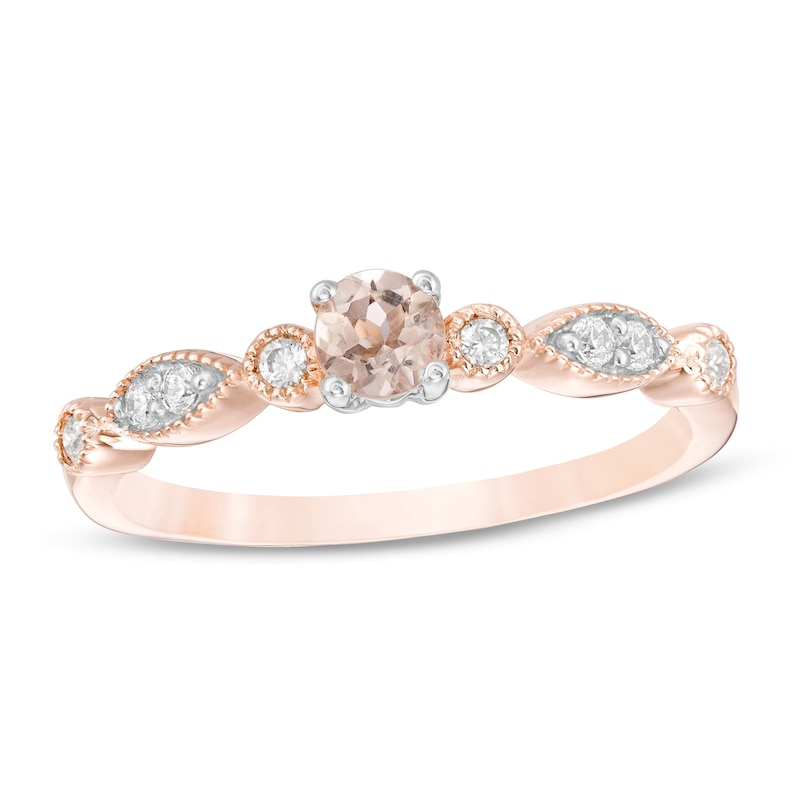 Morganite and 1/8 CT. T.W. Diamond Vintage-Style Art Deco Ring in 10K Rose Gold