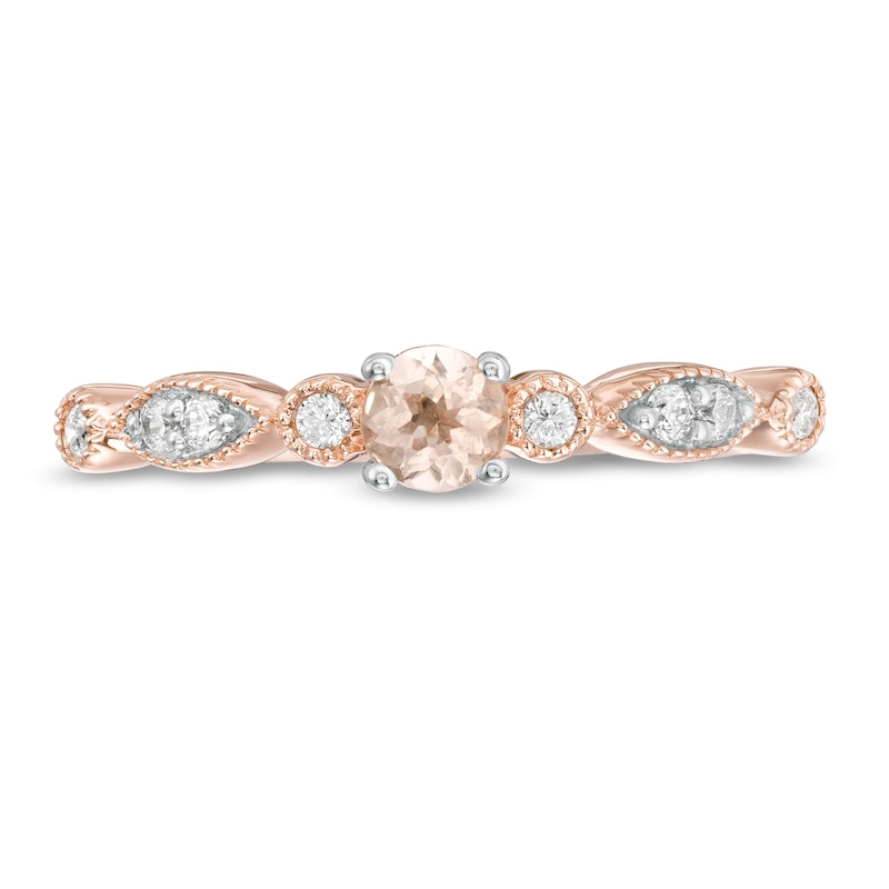 Morganite and 1/8 CT. T.W. Diamond Vintage-Style Art Deco Ring in 10K Rose Gold