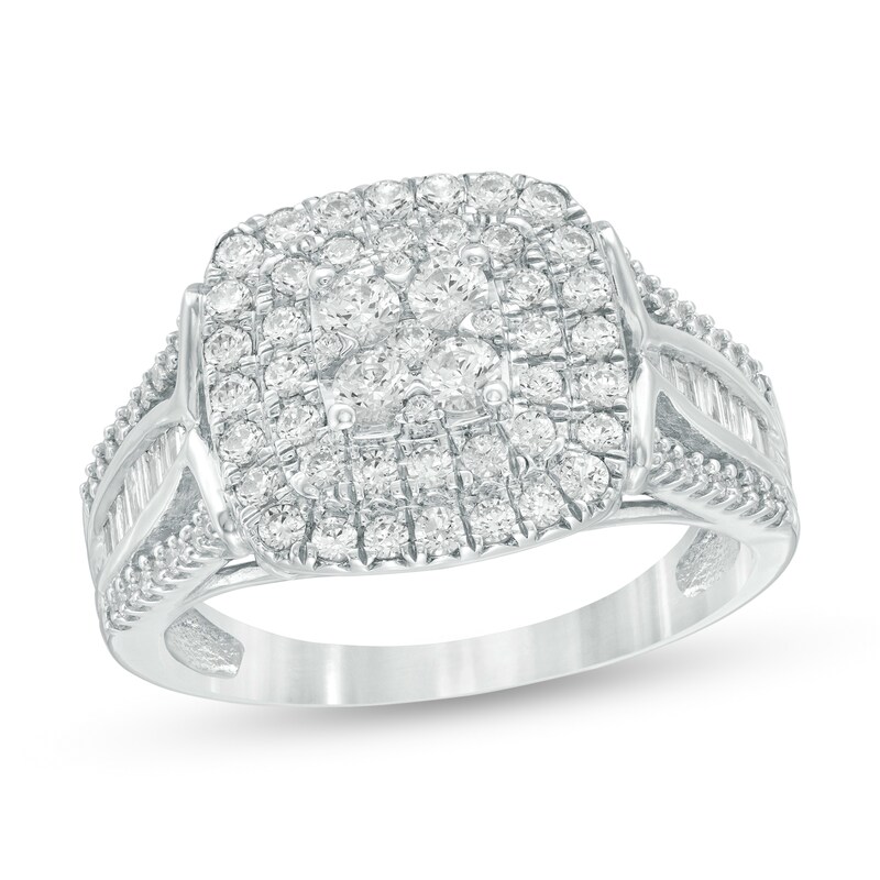 Main Image 1 of 1 CT. T.W. Composite Diamond Cushion Frame Multi-Row Ring in 10K White Gold