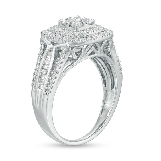 1 CT. T.w. Composite Diamond Cushion Frame Multi-Row Ring in 10K White Gold