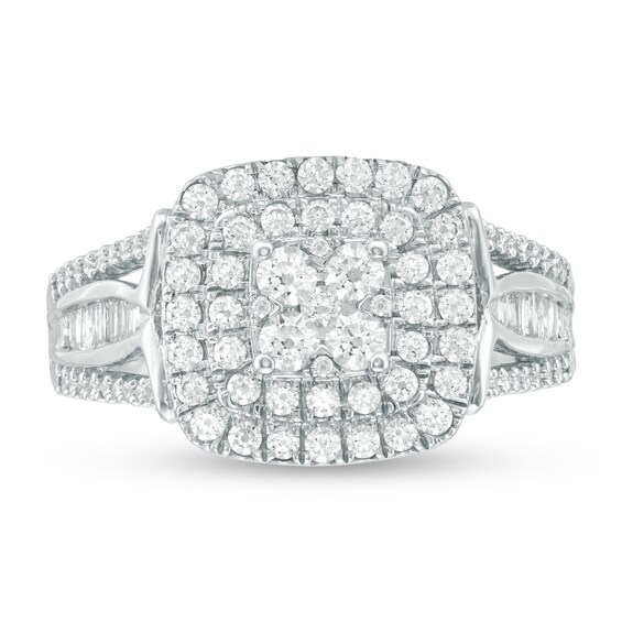 1 CT. T.w. Composite Diamond Cushion Frame Multi-Row Ring in 10K White Gold