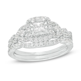 1 CT. T.W. Princess-Cut Diamond Frame Twist Shank Bridal Set in 10K Two-Tone Gold