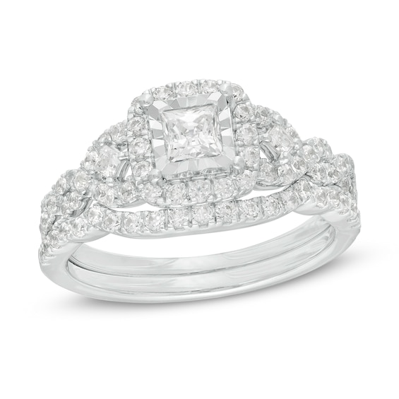 1 CT. T.w. Princess-Cut Diamond Frame Twist Shank Bridal Set in 10K Two-Tone Gold