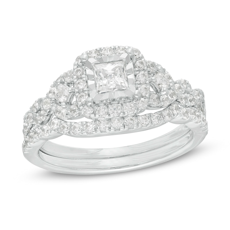Main Image 1 of 1 CT. T.W. Princess-Cut Diamond Frame Twist Shank Bridal Set in 10K Two-Tone Gold