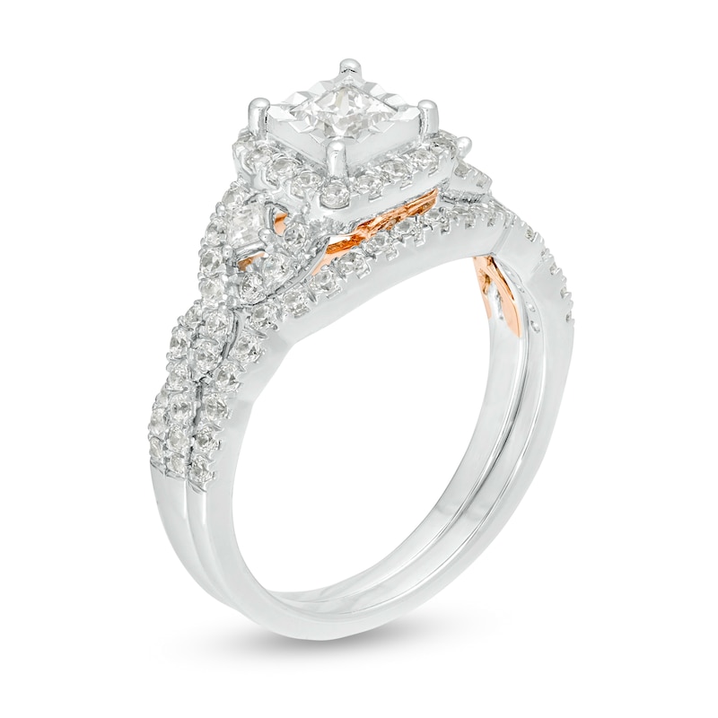 Main Image 3 of 1 CT. T.W. Princess-Cut Diamond Frame Twist Shank Bridal Set in 10K Two-Tone Gold