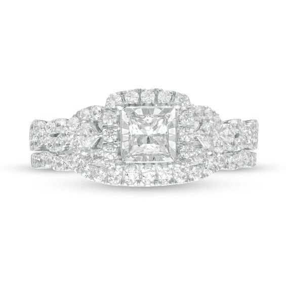 1 CT. T.w. Princess-Cut Diamond Frame Twist Shank Bridal Set in 10K Two-Tone Gold