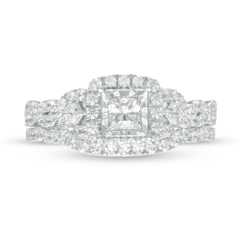 Main Image 4 of 1 CT. T.W. Princess-Cut Diamond Frame Twist Shank Bridal Set in 10K Two-Tone Gold