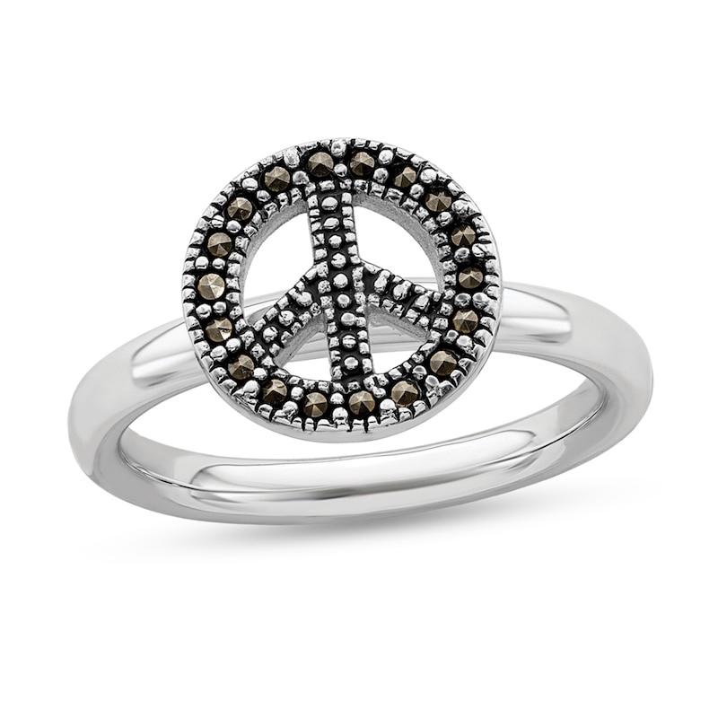 Stackable Expressions™ Marcasite Peace Sign Ring in Sterling Silver
