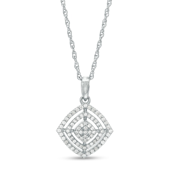 1/4 CT. T.w. Composite Diamond Double Tilted Cushion Frame Pendant in 10K White Gold