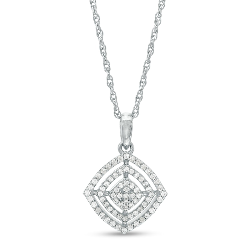 Main Image 1 of 1/4 CT. T.W. Composite Diamond Double Tilted Cushion Frame Pendant in 10K White Gold