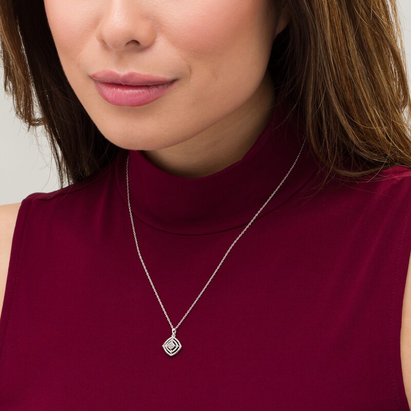 Main Image 2 of 1/4 CT. T.W. Composite Diamond Double Tilted Cushion Frame Pendant in 10K White Gold