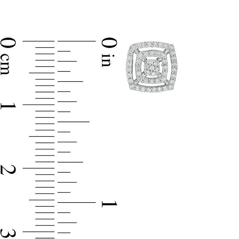 Main Image 3 of 1/3 CT. T.W. Cushion Multi-Diamond Double Frame Stud Earrings in 10K White Gold