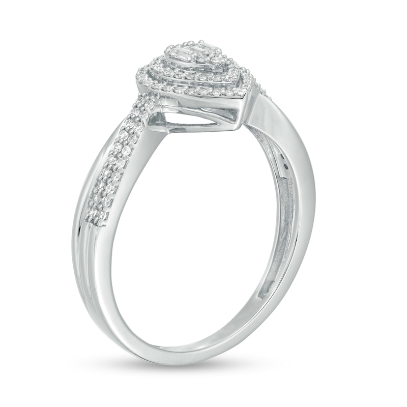 Main Image 3 of 1/3 CT. T.W. Baguette and Round Diamond Double Pear-Shaped Frame Crossover Ring in 10K White Gold