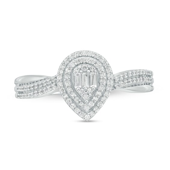 1/3 CT. T.w. Baguette and Round Diamond Double Pear-Shaped Frame Crossover Ring in 10K White Gold