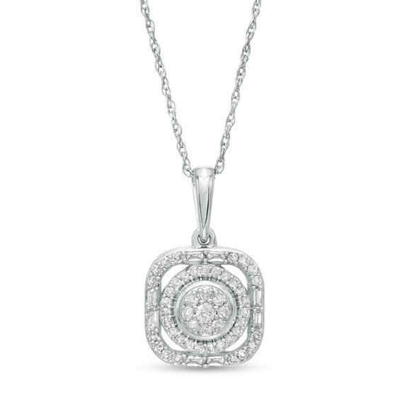 1/4 CT. T.w. Composite Diamond Cushion Frame Pendant in 10K White Gold