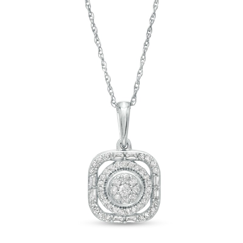 Main Image 1 of 1/4 CT. T.W. Composite Diamond Cushion Frame Pendant in 10K White Gold