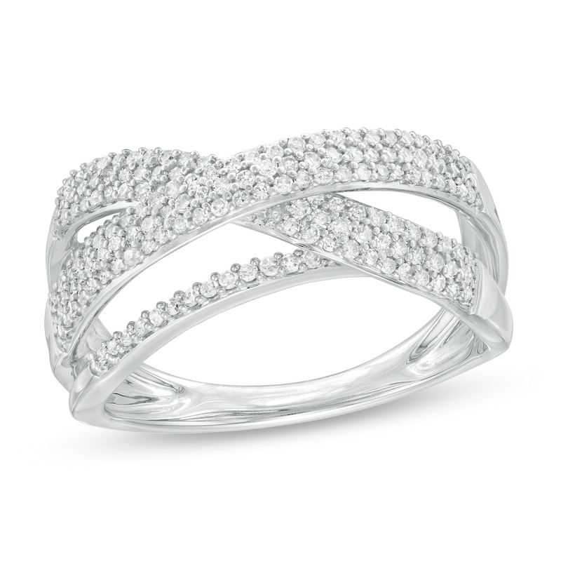 Main Image 1 of 1/2 CT. T.W. Diamond Crossover Ring in 10K White Gold