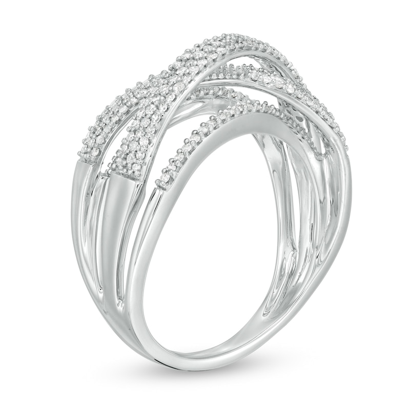 Main Image 3 of 1/2 CT. T.W. Diamond Crossover Ring in 10K White Gold