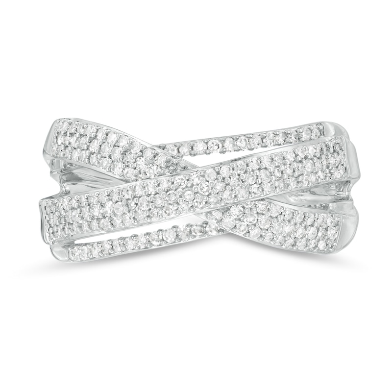Main Image 4 of 1/2 CT. T.W. Diamond Crossover Ring in 10K White Gold