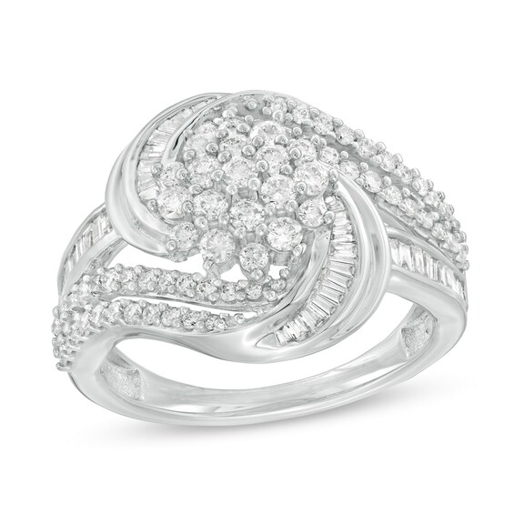 1 CT. T.w. Composite Diamond Sunburst Bypass Ring in 10K White Gold