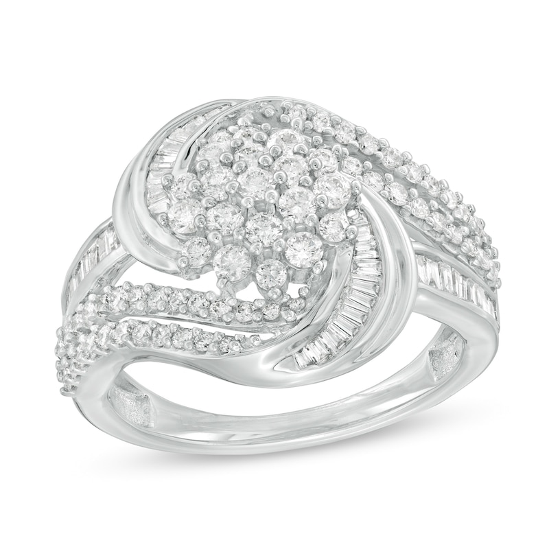 Main Image 1 of 1 CT. T.W. Composite Diamond Sunburst Bypass Ring in 10K White Gold