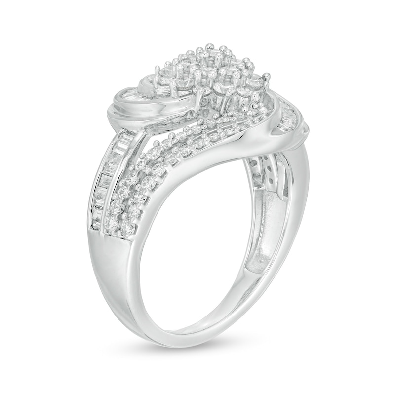 Main Image 3 of 1 CT. T.W. Composite Diamond Sunburst Bypass Ring in 10K White Gold