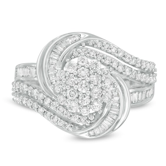 1 CT. T.w. Composite Diamond Sunburst Bypass Ring in 10K White Gold