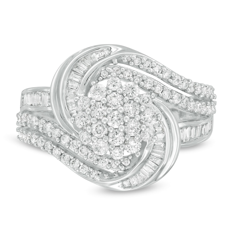 Main Image 4 of 1 CT. T.W. Composite Diamond Sunburst Bypass Ring in 10K White Gold