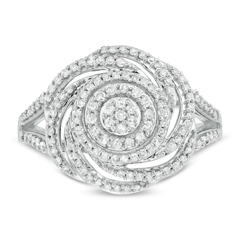 Main Image 4 of 1/2 CT. T.W. Composite Diamond Orbit Split Shank Ring in 10K White Gold