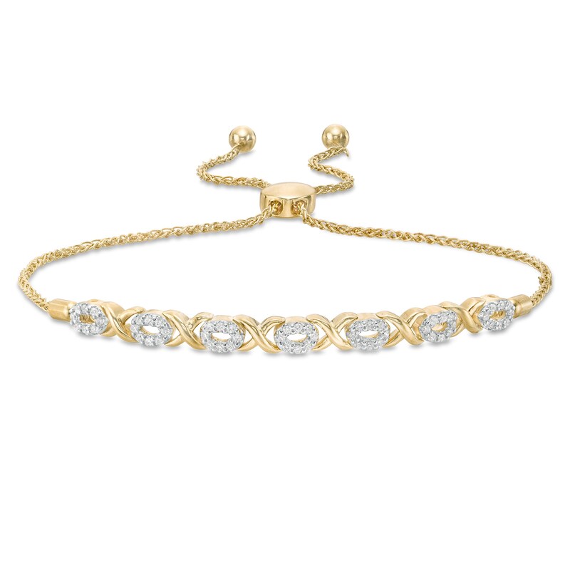 Main Image 1 of 1/4 CT. T.W. Diamond "XO" Bolo Bracelet in 10K Gold - 9.5"