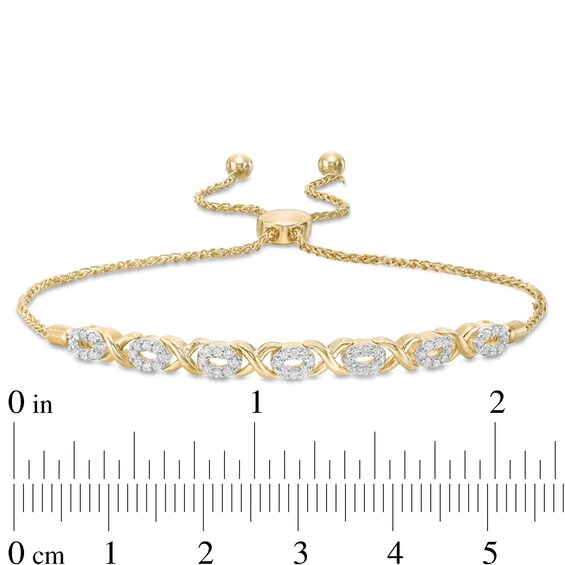 1/4 CT. T.w. Diamond "Xo" Bolo Bracelet in 10K Gold - 9.5"