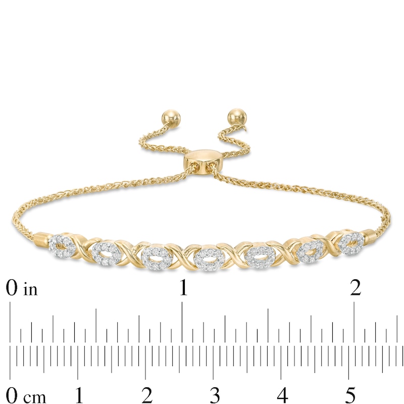 1/4 CT. T.W. Diamond "XO" Bolo Bracelet in 10K Gold - 9.5"