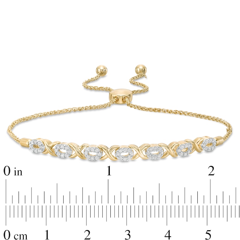 Main Image 3 of 1/4 CT. T.W. Diamond "XO" Bolo Bracelet in 10K Gold - 9.5"