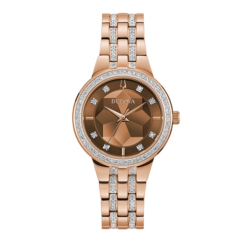 Main Image 1 of Ladies' Bulova Crystal Accent Rose-Tone Watch with Brown Dial (Model: 98L266)